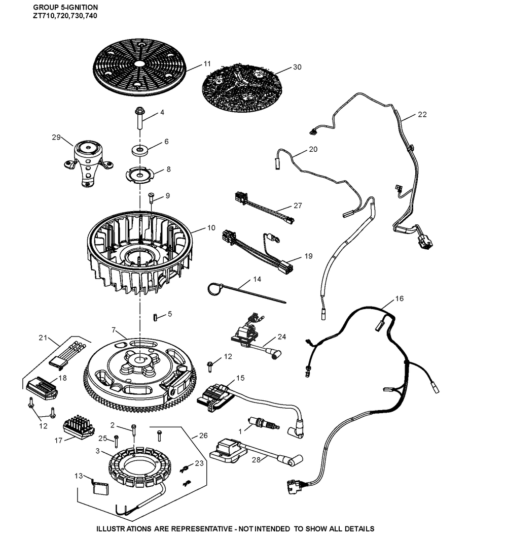 Zt730-3045 Ignition And Charging Diagram and Parts List for ZT730-3045  Cub Cadet Lawn Tractor